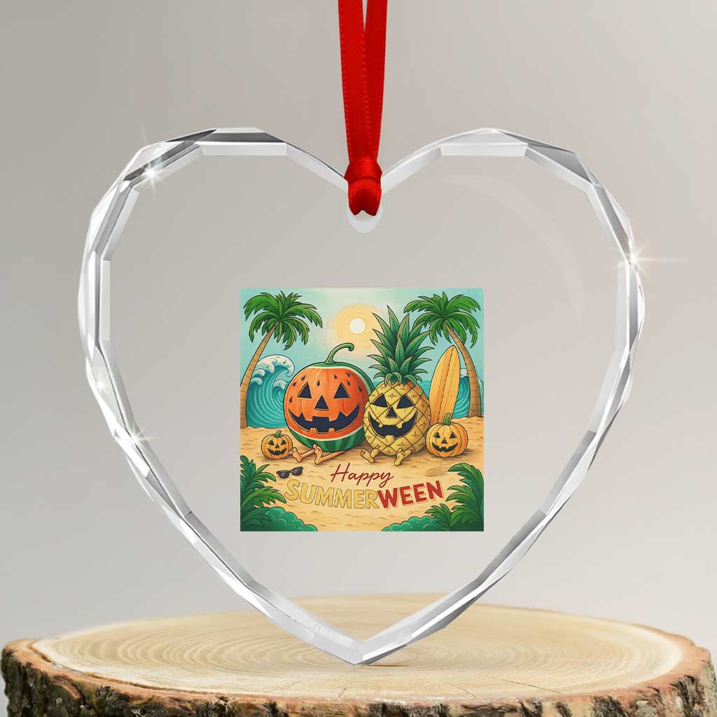Retro Tropical Summerween Heart Crystal Glass Ornament Halloween Summer Beach Cocktail Boo - Wonder Print Shop