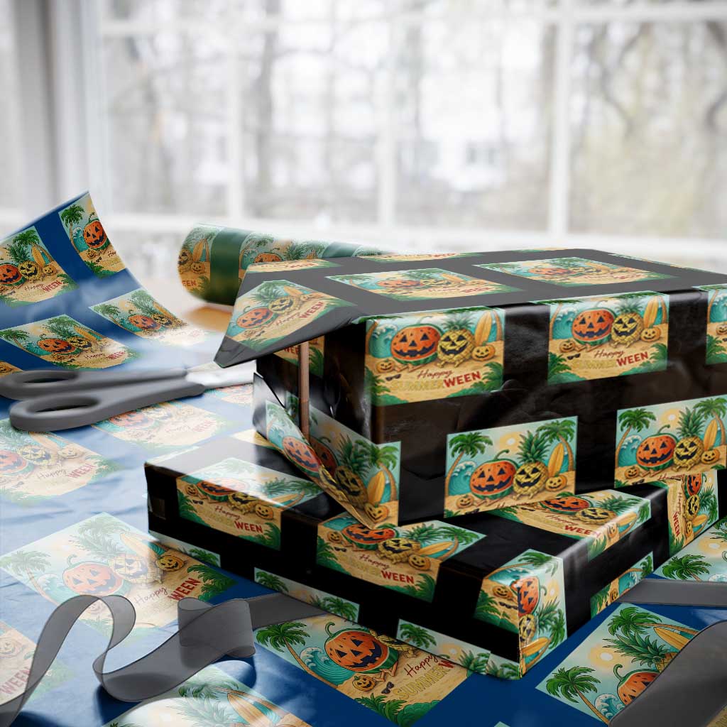 Retro Tropical Summerween Wrapping Paper Roll Halloween Summer Beach Cocktail Boo - Wonder Print Shop