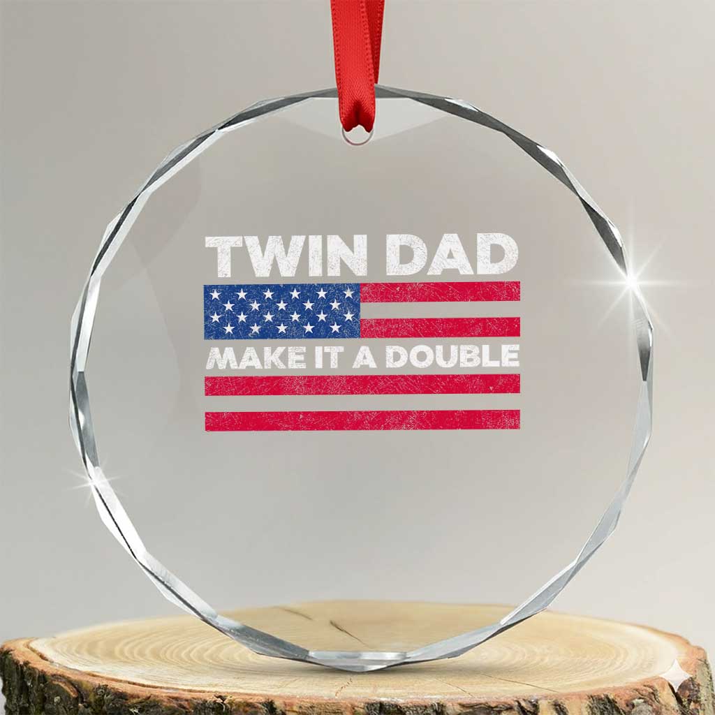 Retro Twin Dad Crystal Glass Ornament Make It A Double US Flag Fathers Day