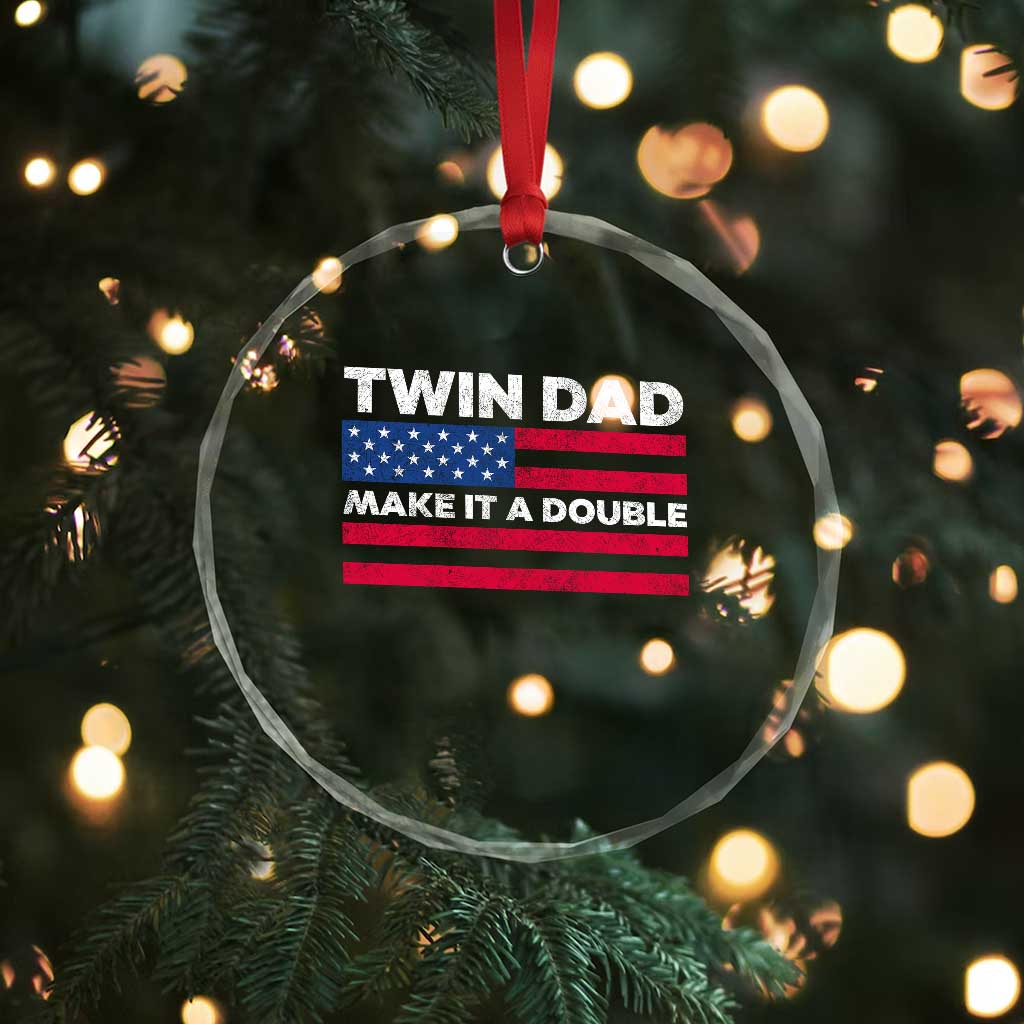 Retro Twin Dad Crystal Glass Ornament Make It A Double US Flag Fathers Day