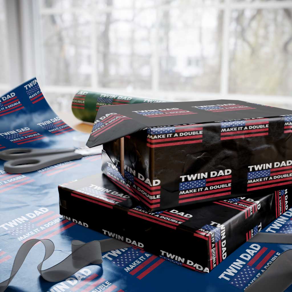 Retro Twin Dad Wrapping Paper Roll Make It A Double US Flag Fathers Day