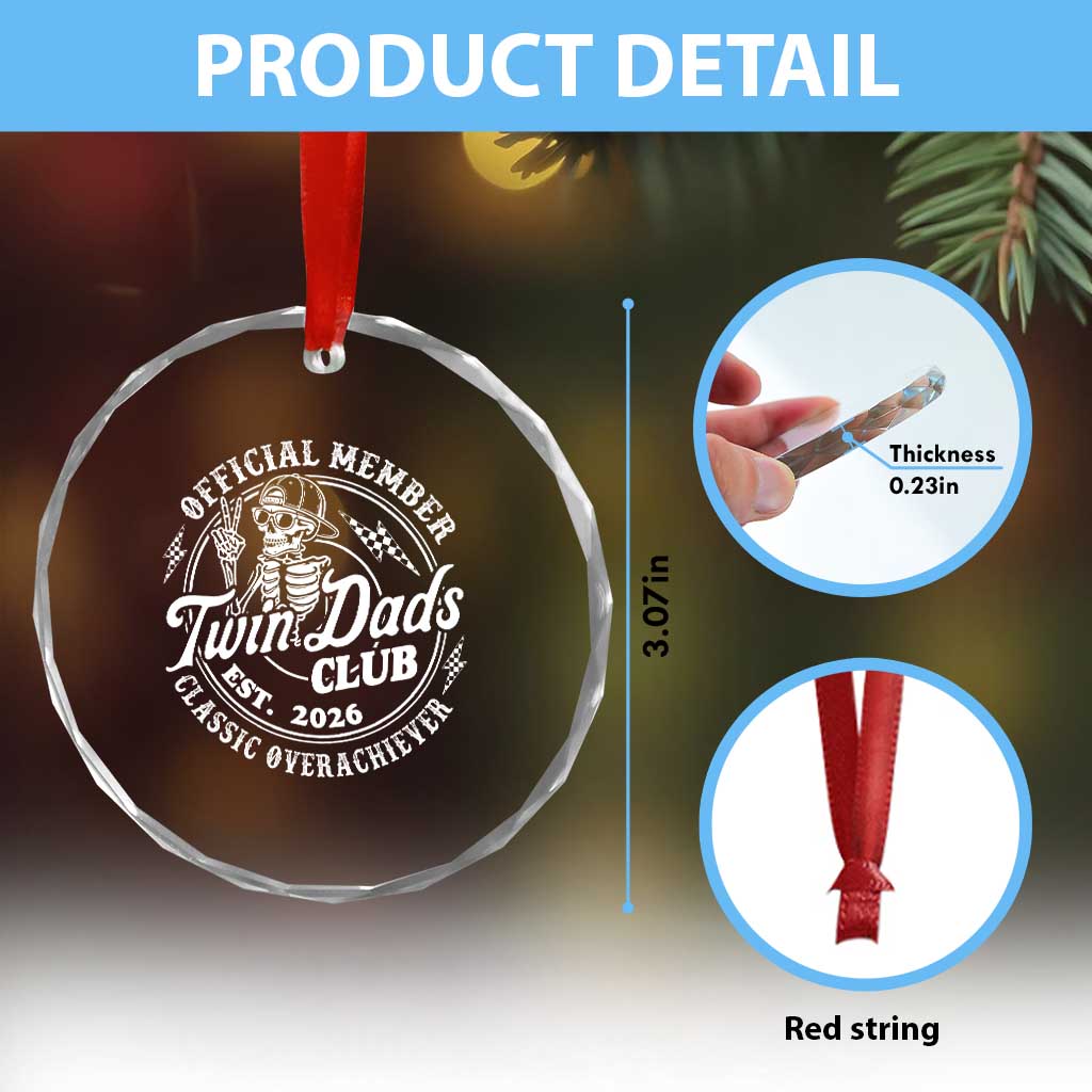 Retro Twin Dad Est 2026 Crystal Glass Ornament Funny Skeleton Dad Classic Overachiever Fathers Day