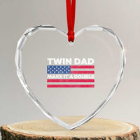 Retro Twin Dad Heart Crystal Glass Ornament Make It A Double US Flag Fathers Day