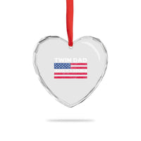 Retro Twin Dad Heart Crystal Glass Ornament Make It A Double US Flag Fathers Day
