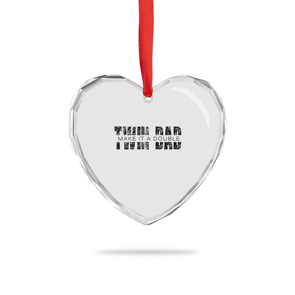 Retro Twin Dad Heart Crystal Glass Ornament Subtle Make It A Double Fathers Day