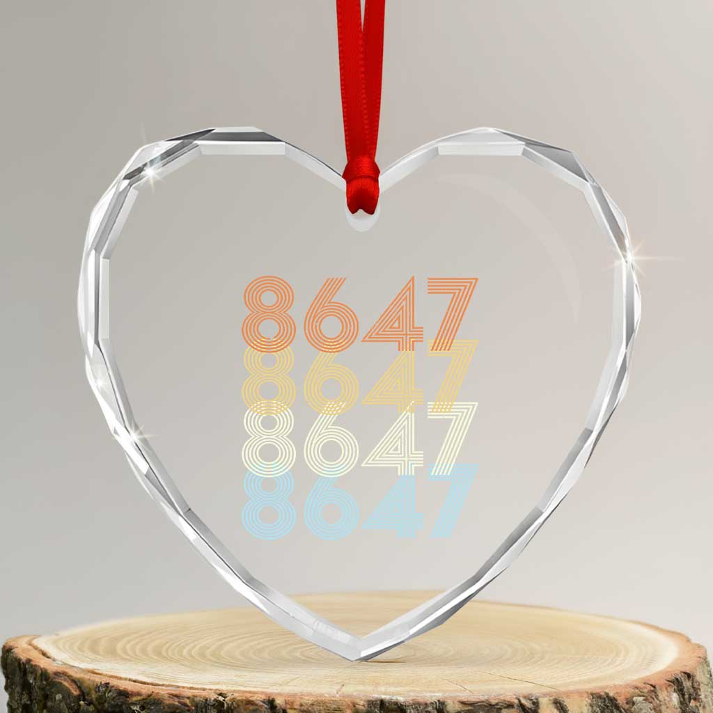 Retro Vintage 8647 Heart Crystal Glass Ornament Freedom Protest Stripe Graphic