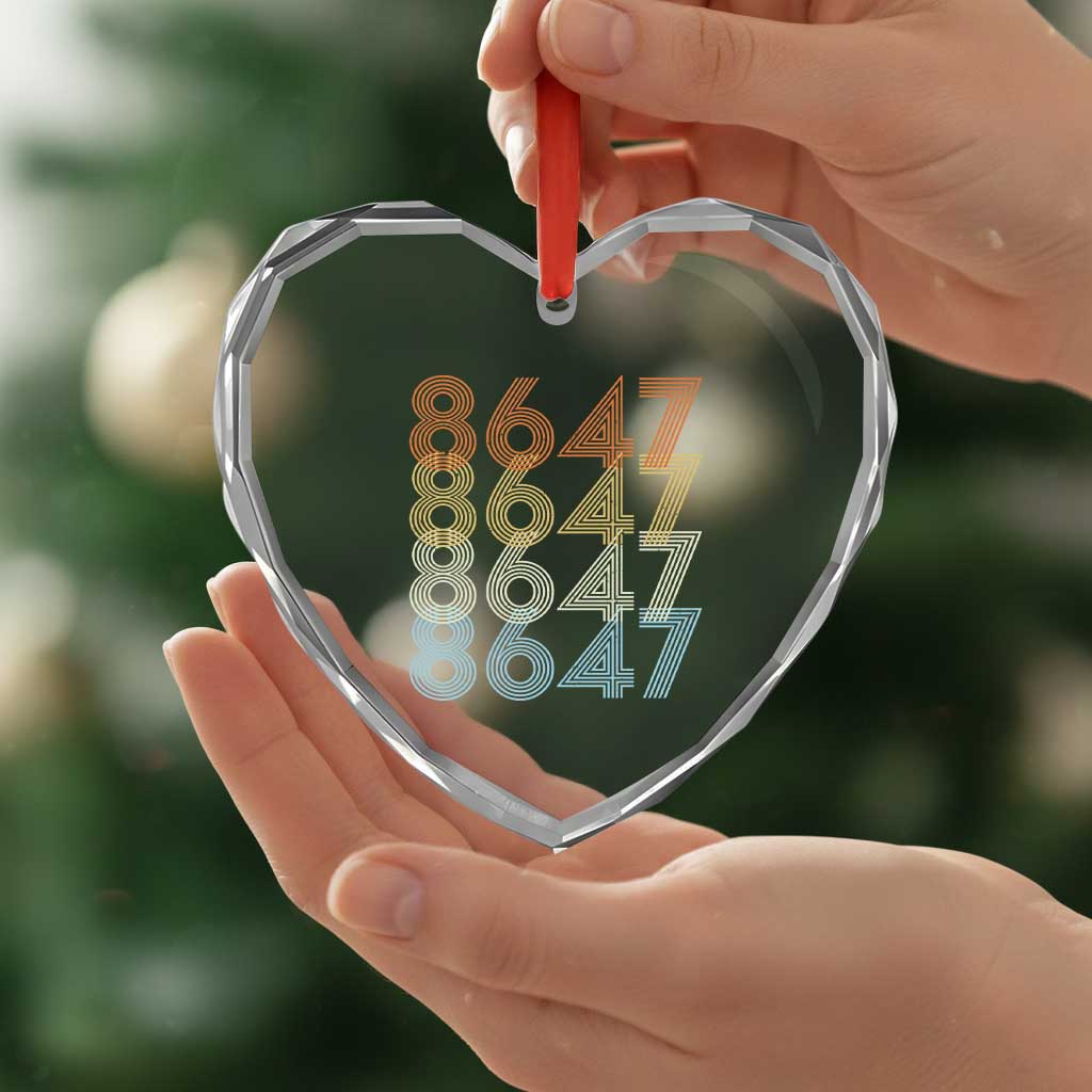 Retro Vintage 8647 Heart Crystal Glass Ornament Freedom Protest Stripe Graphic