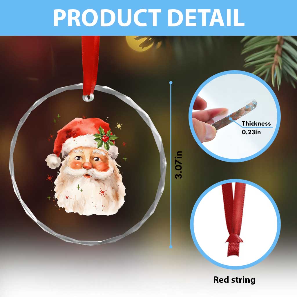 Retro Vintage Christmas Santa Claus Face Xmas Old Fashioned Crystal Glass Ornament TS02