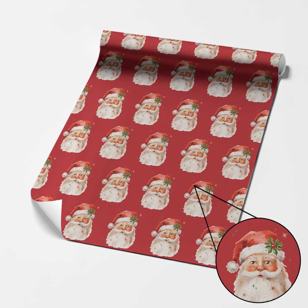 Retro Vintage Christmas Santa Claus Face Xmas Old Fashioned Wrapping Paper Roll