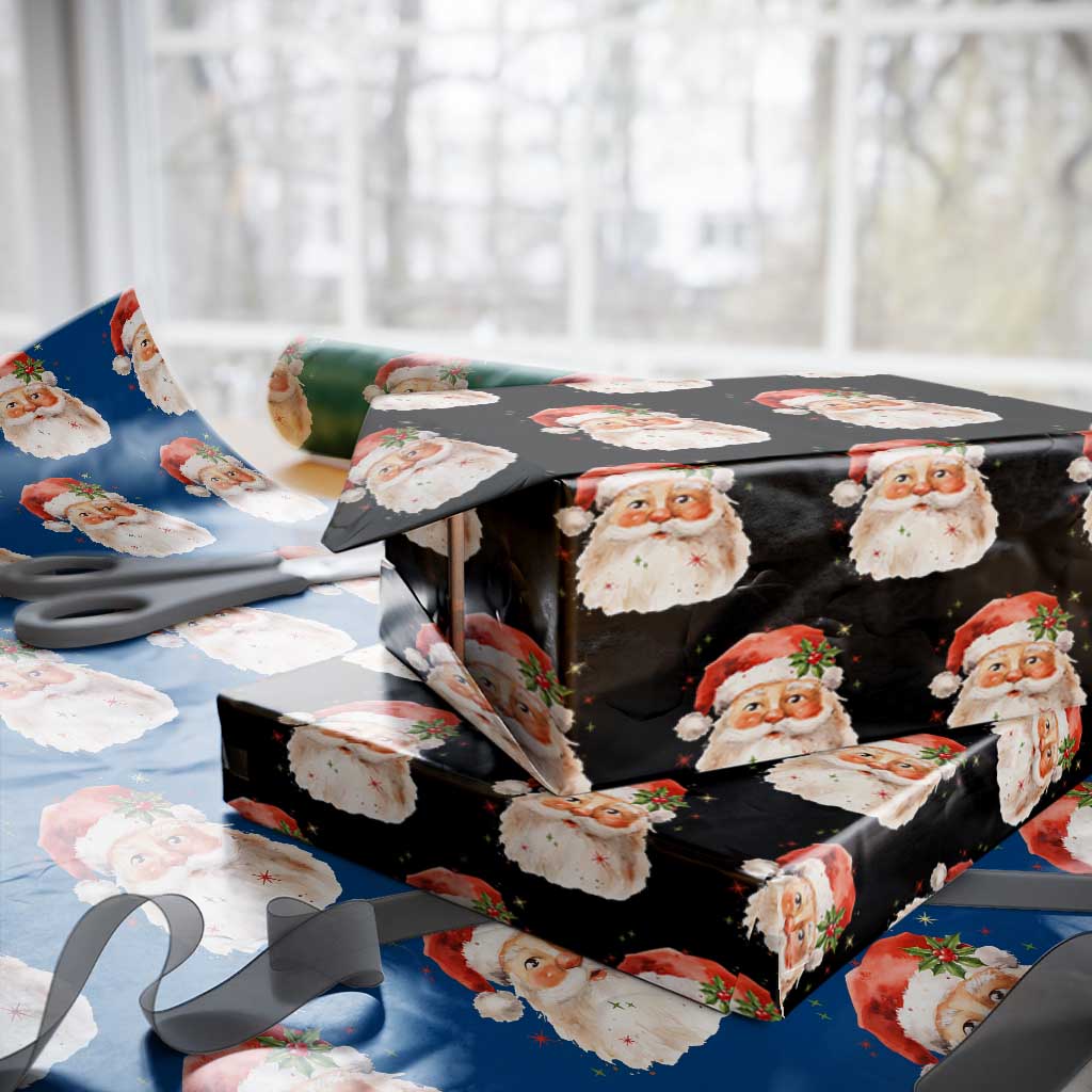 Retro Vintage Christmas Santa Claus Face Xmas Old Fashioned Wrapping Paper Roll