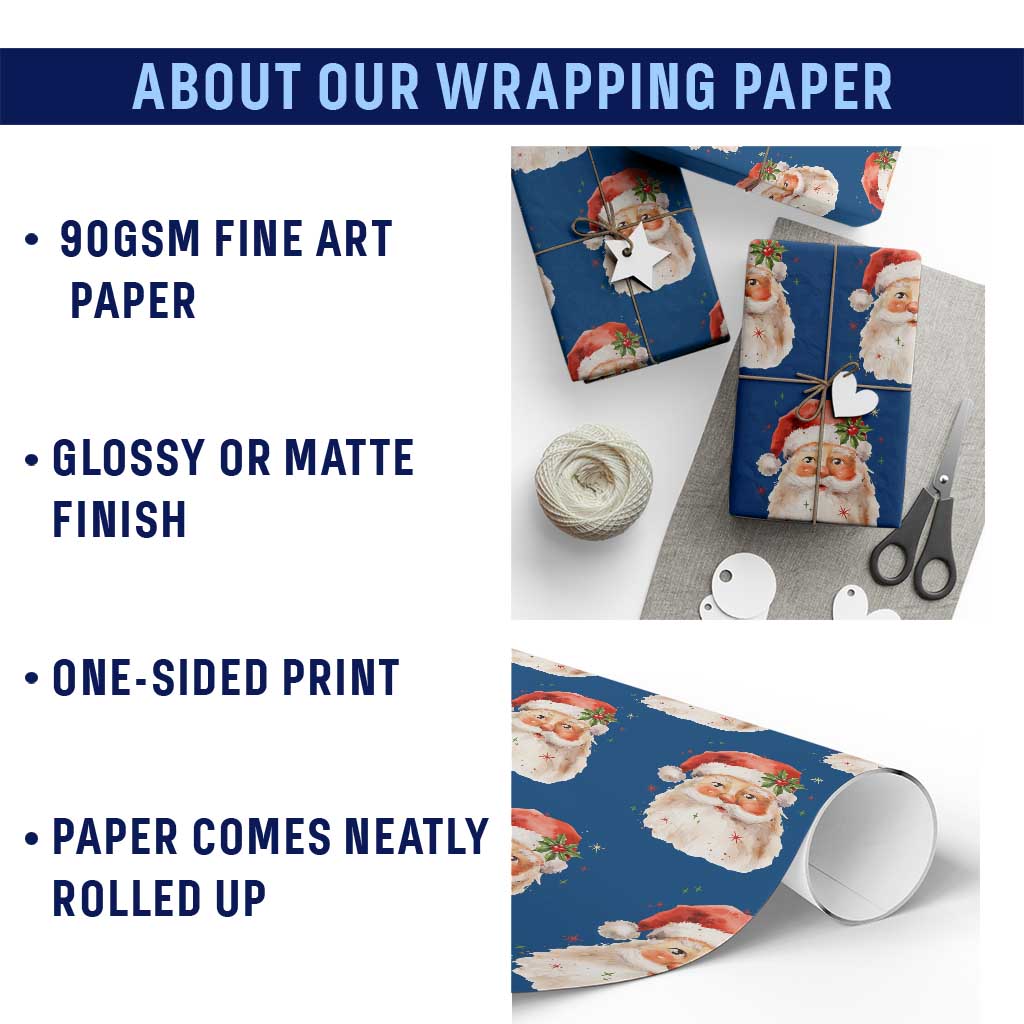 Retro Vintage Christmas Santa Claus Face Xmas Old Fashioned Wrapping Paper Roll