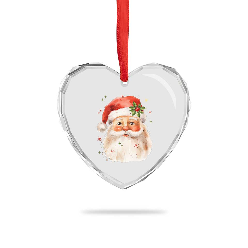 Retro Vintage Christmas Santa Claus Face Xmas Old Fashioned Heart Crystal Glass Ornament - Wonder Print Shop
