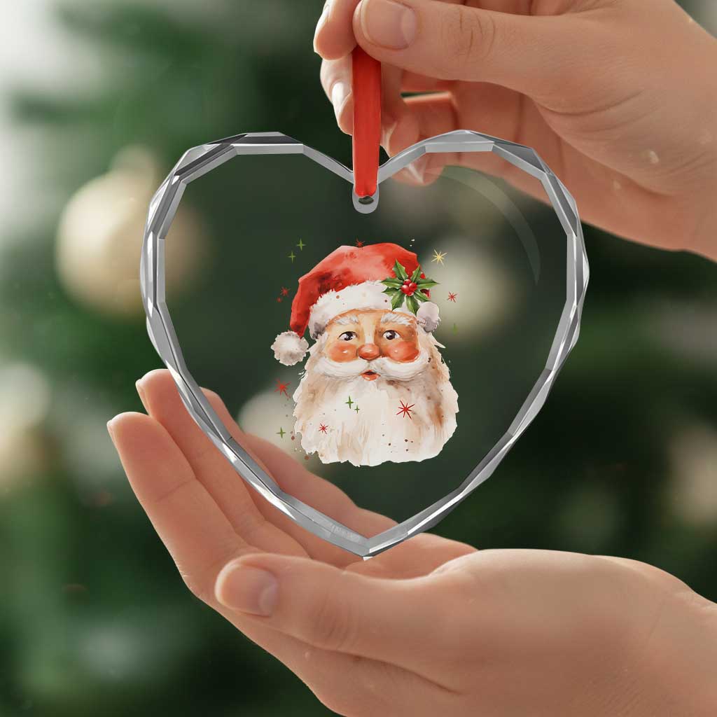 Retro Vintage Christmas Santa Claus Face Xmas Old Fashioned Heart Crystal Glass Ornament - Wonder Print Shop