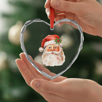 Retro Vintage Christmas Santa Claus Face Xmas Old Fashioned Heart Crystal Glass Ornament - Wonder Print Shop