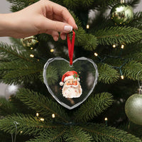 Retro Vintage Christmas Santa Claus Face Xmas Old Fashioned Heart Crystal Glass Ornament - Wonder Print Shop
