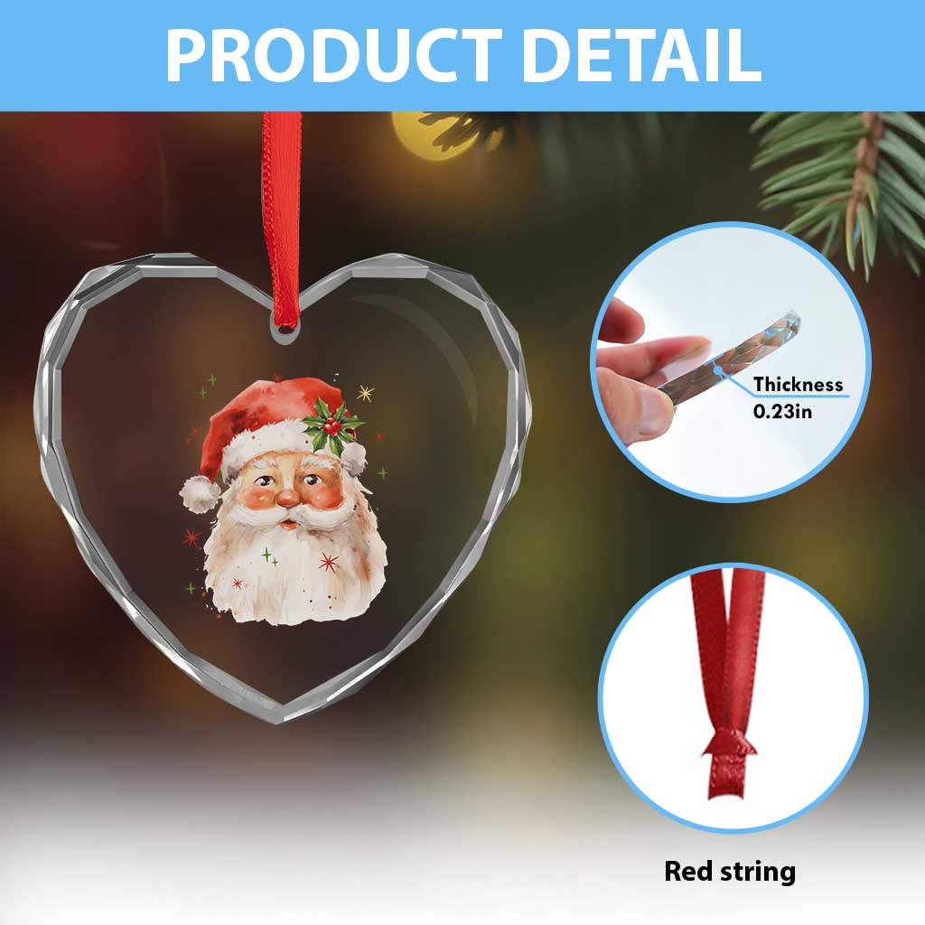 Retro Vintage Christmas Santa Claus Face Xmas Old Fashioned Heart Crystal Glass Ornament - Wonder Print Shop