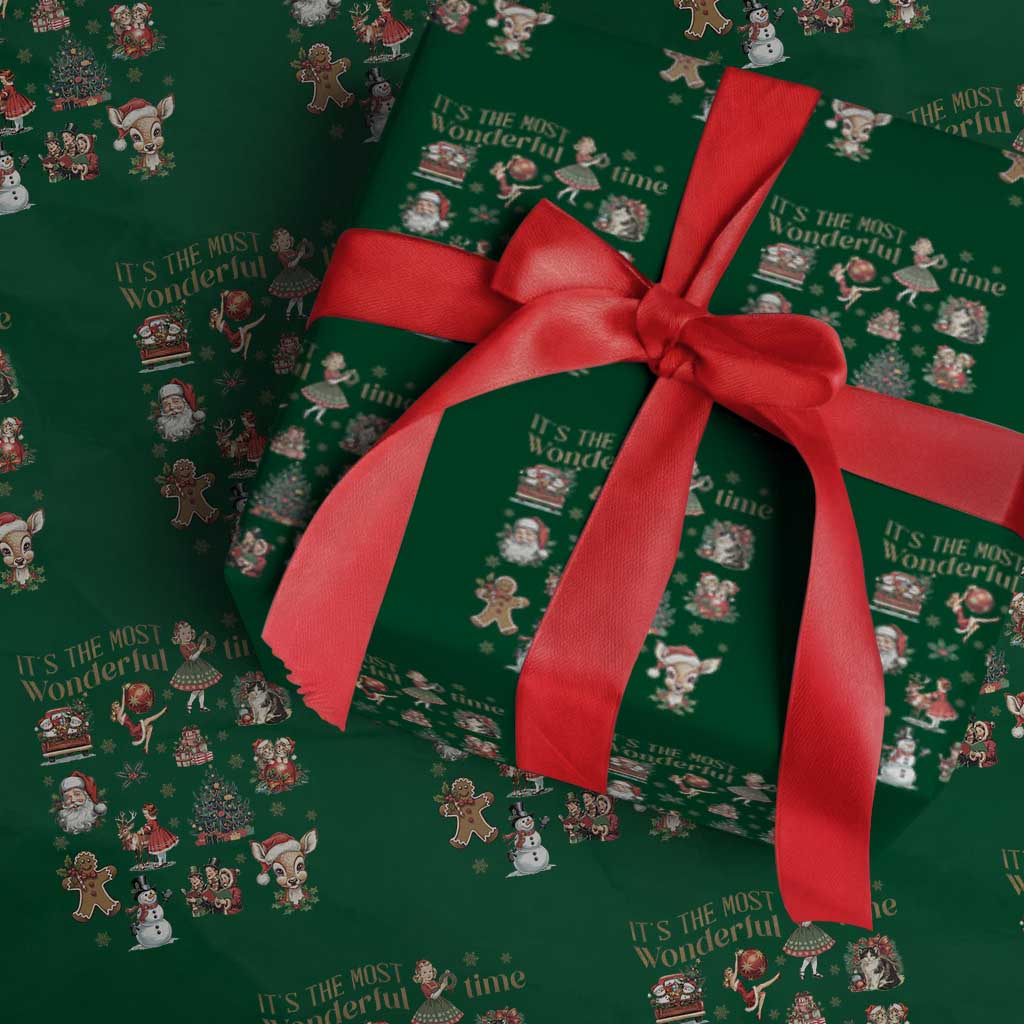 Retro Vintage Christmas Wrapping Paper Roll It's The Most Wonderful Time Xmas - Wonder Print Shop