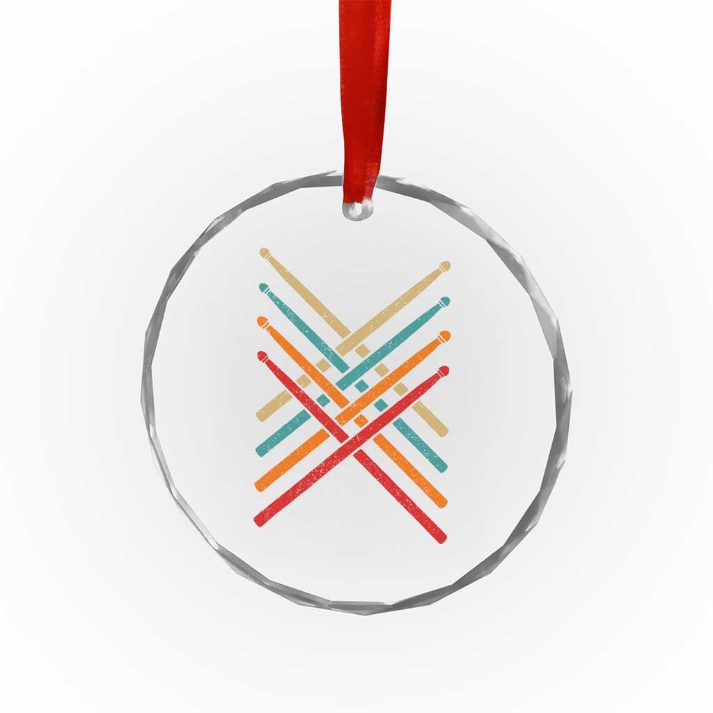 Retro Vintage Drummer Crystal Glass Ornament 70s 80s Distressed Drum Sticks - Wonder Print Shop
