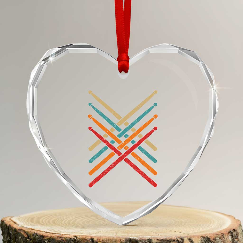Retro Vintage Drummer Heart Crystal Glass Ornament 70s 80s Distressed Drum Sticks - Wonder Print Shop