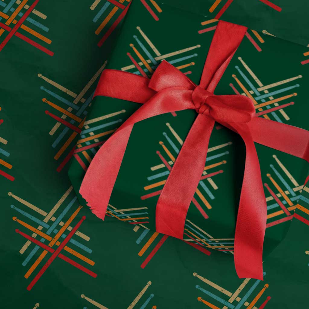 Retro Vintage Drummer Wrapping Paper Roll 70s 80s Distressed Drum Sticks - Wonder Print Shop