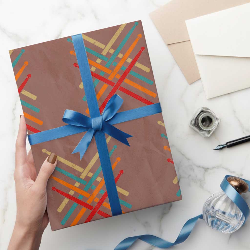 Retro Vintage Drummer Wrapping Paper Roll 70s 80s Distressed Drum Sticks - Wonder Print Shop