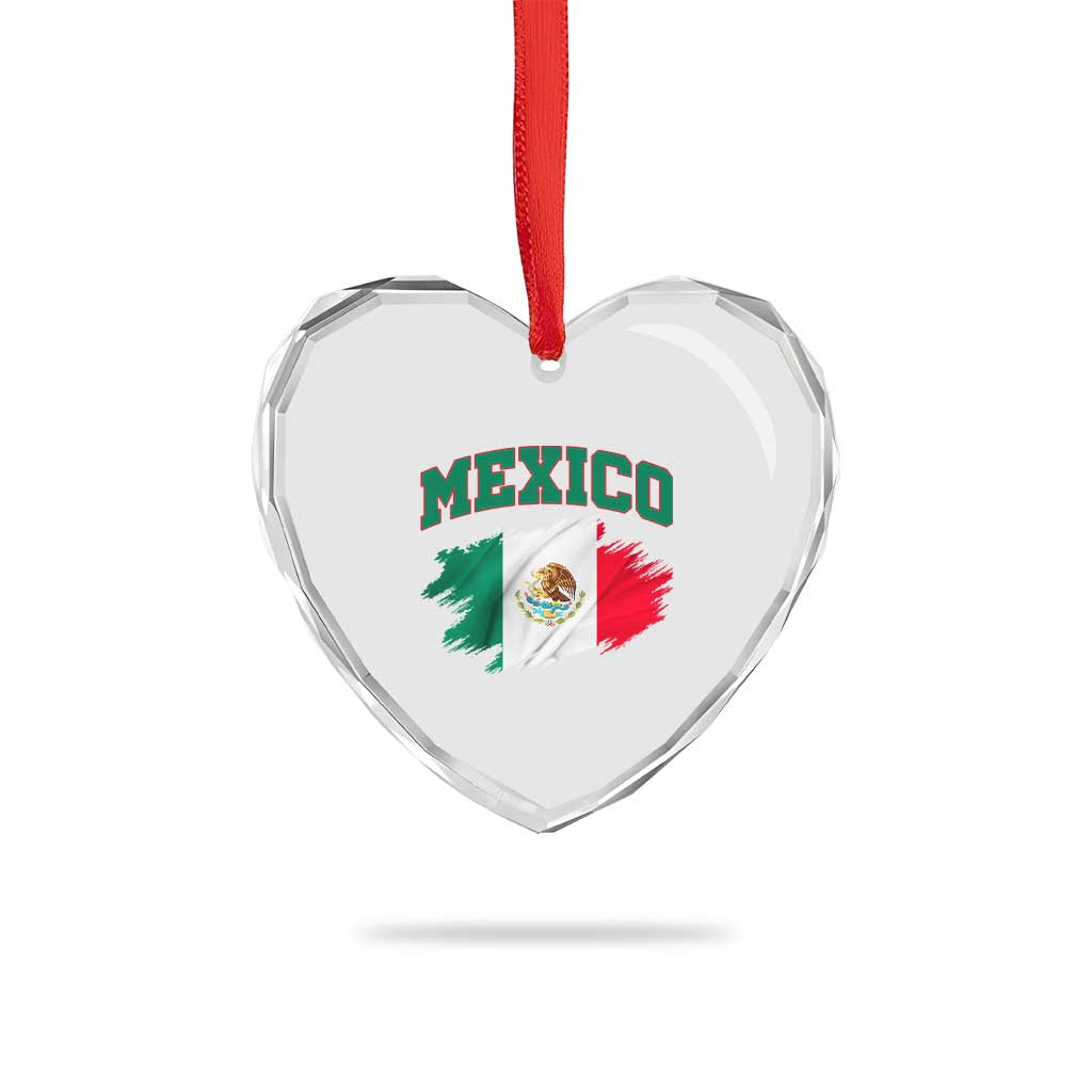 Retro Vintage Mexico Flag Heart Crystal Glass Ornament Mexican Pride Gift