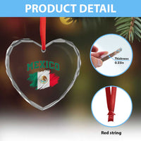 Retro Vintage Mexico Flag Heart Crystal Glass Ornament Mexican Pride Gift