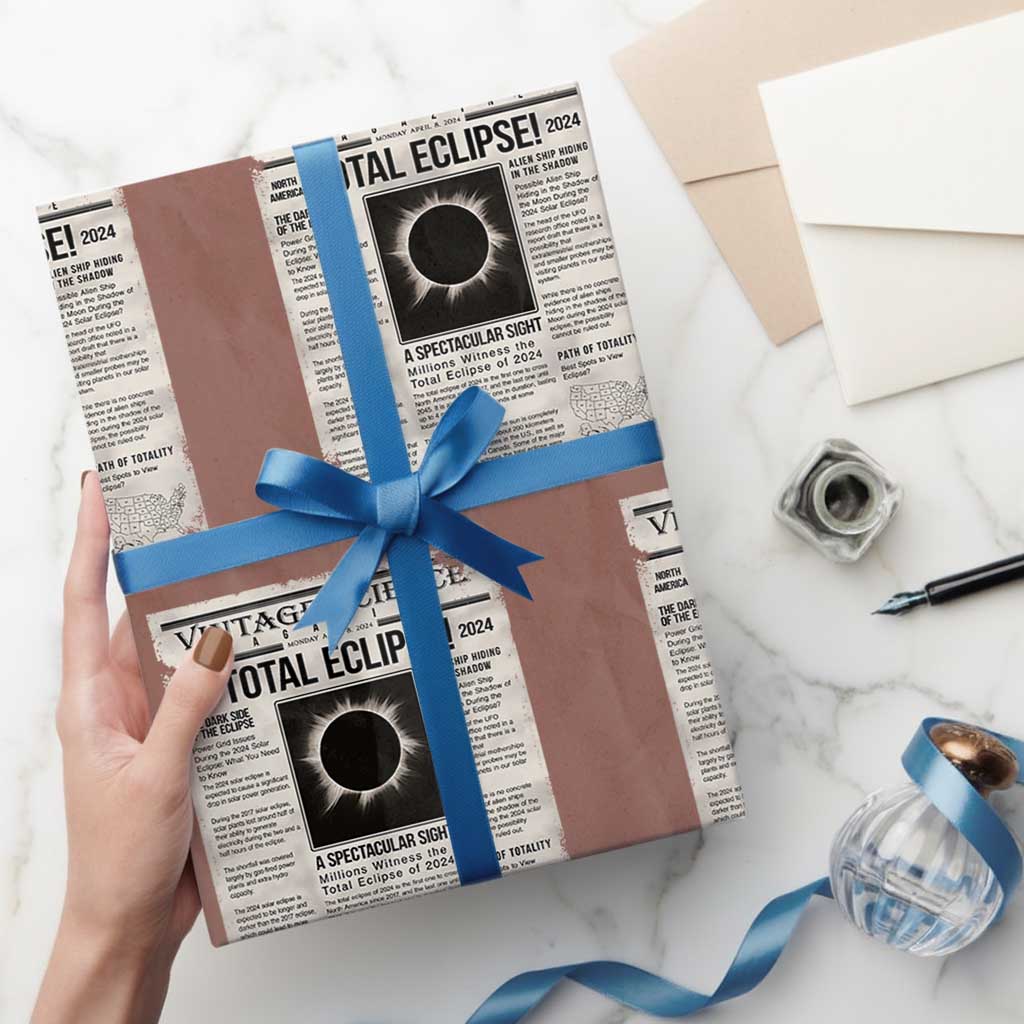 Retro Vintage Science Magazine Total Solar Eclipse 2024 Wrapping Paper Roll Historic Totality Astronomy Geek Memorabilia