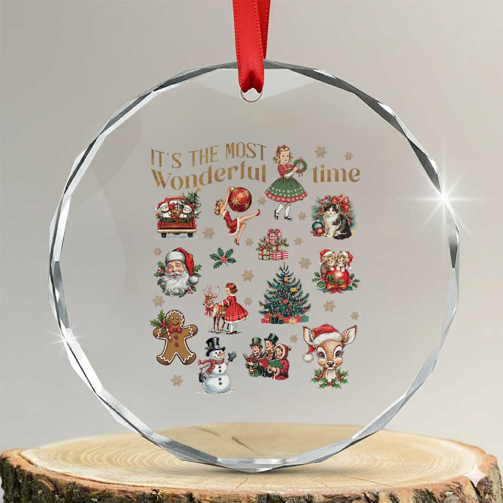 Retro Vintage Xmas Crystal Glass Ornament It's The Most Wonderful Time Xmas TS11