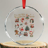 Retro Vintage Xmas Crystal Glass Ornament It's The Most Wonderful Time Xmas TS11