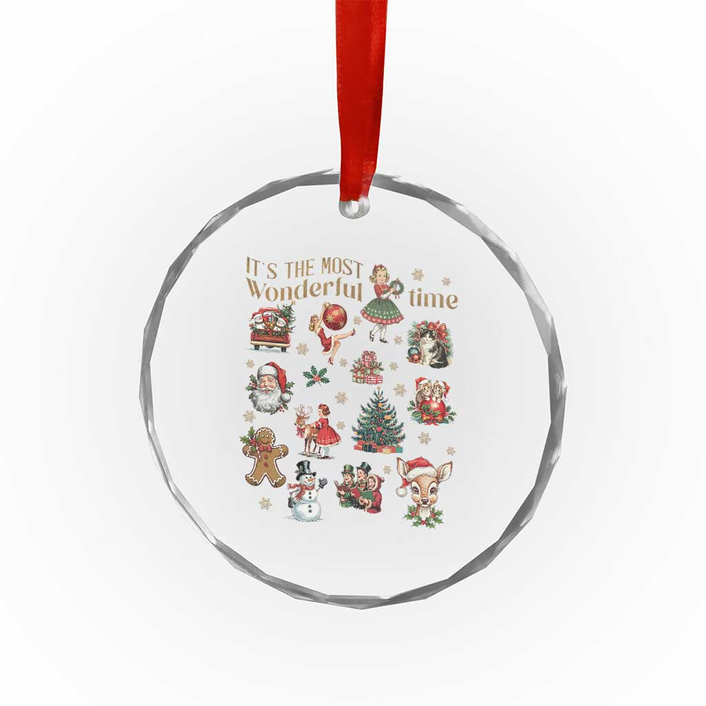 Retro Vintage Xmas Crystal Glass Ornament It's The Most Wonderful Time Xmas TS11
