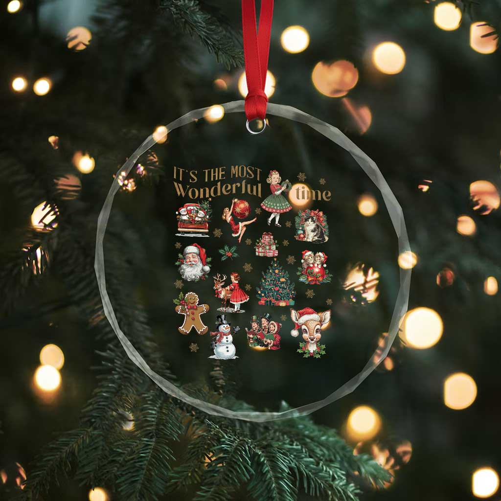 Retro Vintage Xmas Crystal Glass Ornament It's The Most Wonderful Time Xmas TS11