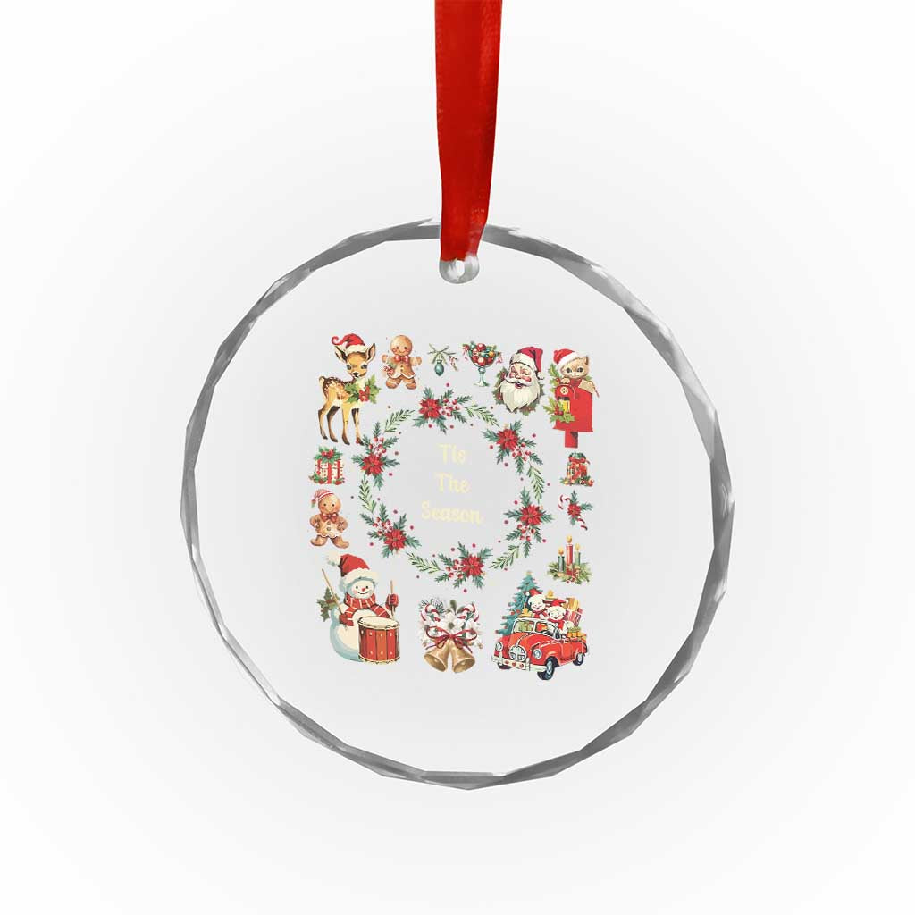 Retro Vintage Xmas Crystal Glass Ornament Tis The Season Santa Hat Xmas Wrealth TS11