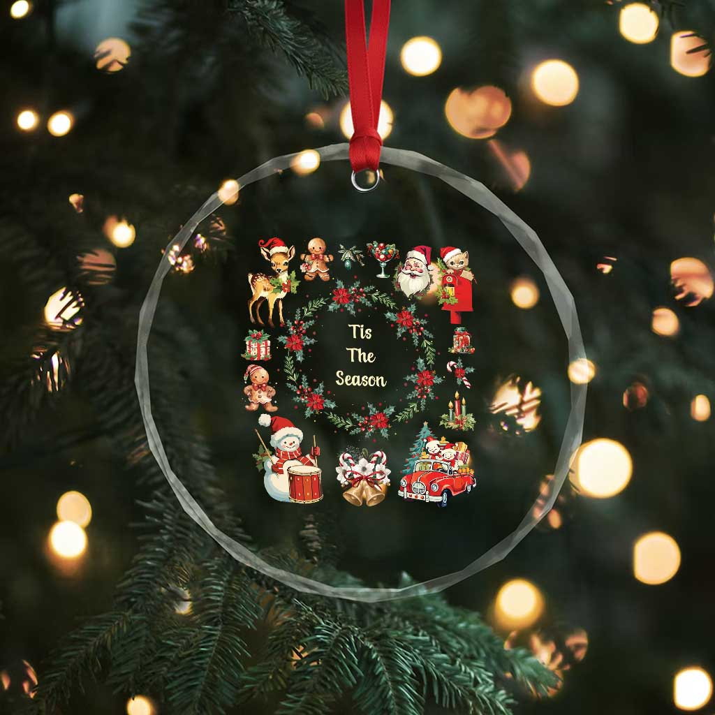 Retro Vintage Xmas Crystal Glass Ornament Tis The Season Santa Hat Xmas Wrealth TS11
