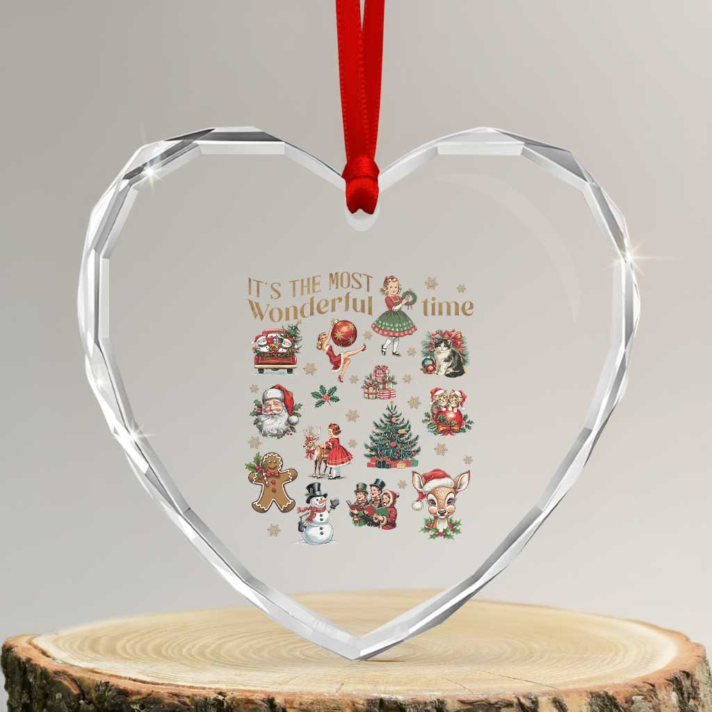 Retro Vintage Xmas Heart Crystal Glass Ornament It's The Most Wonderful Time Xmas - Wonder Print Shop