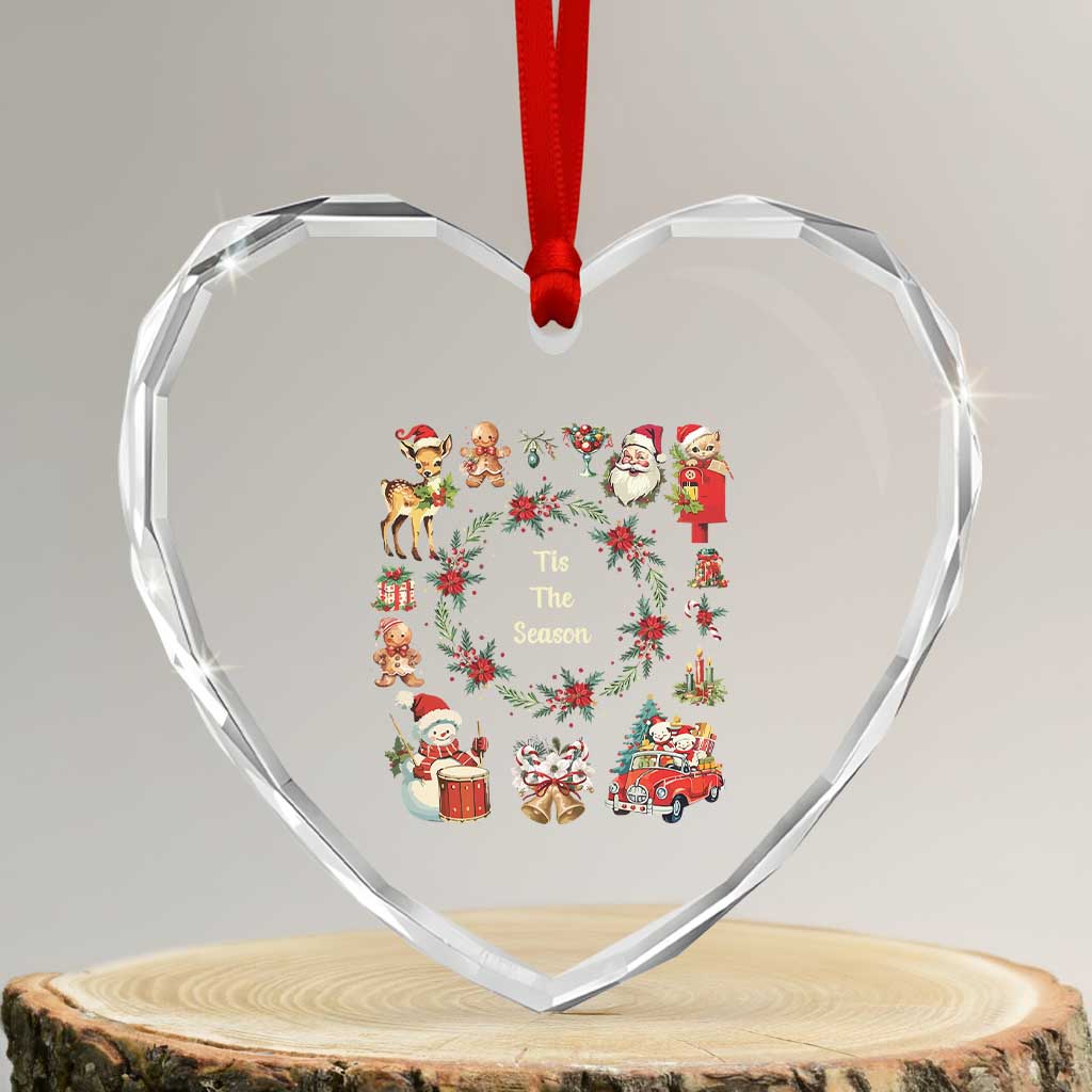 Retro Vintage Xmas Heart Crystal Glass Ornament Tis The Season Santa Hat Xmas Wrealth - Wonder Print Shop