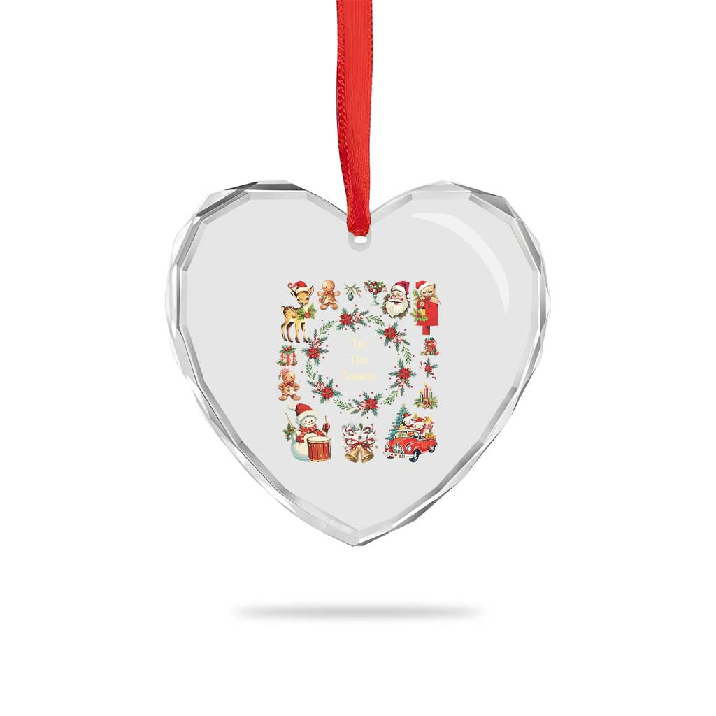 Retro Vintage Xmas Heart Crystal Glass Ornament Tis The Season Santa Hat Xmas Wrealth - Wonder Print Shop