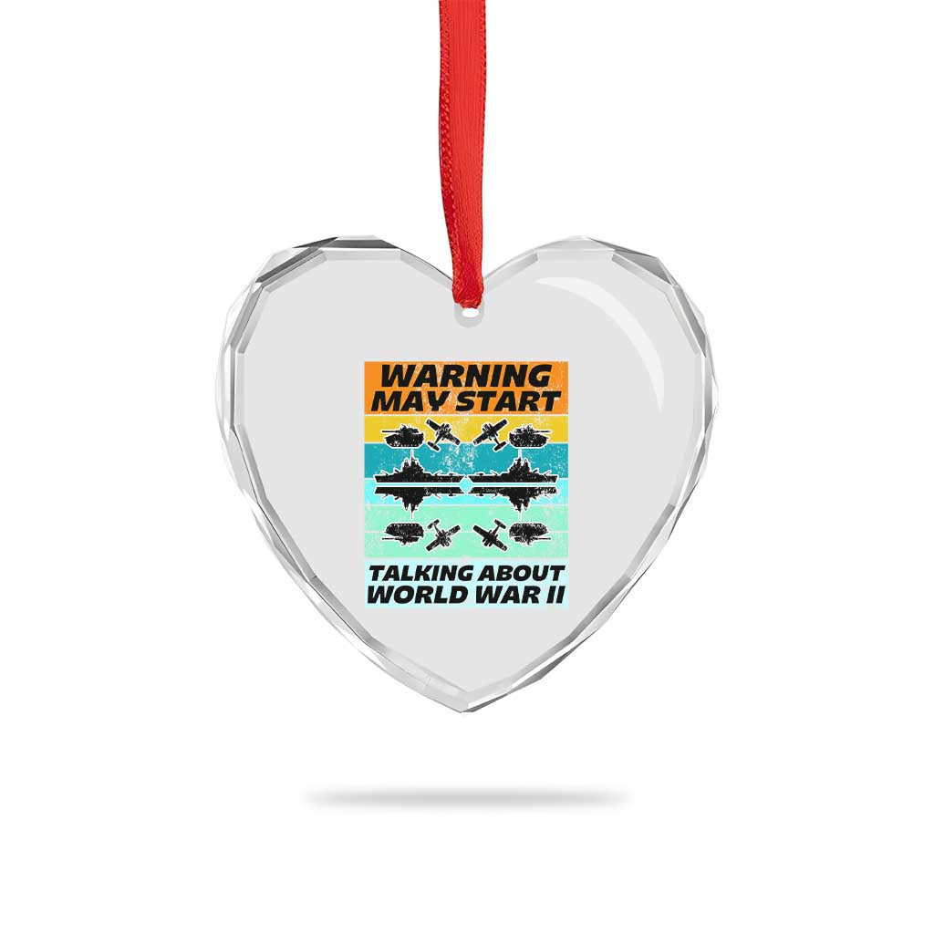 Retro World War 2 Memorabilia Heart Crystal Glass Ornament May Start Talking About WWII WW2 Gear - Wonder Print Shop