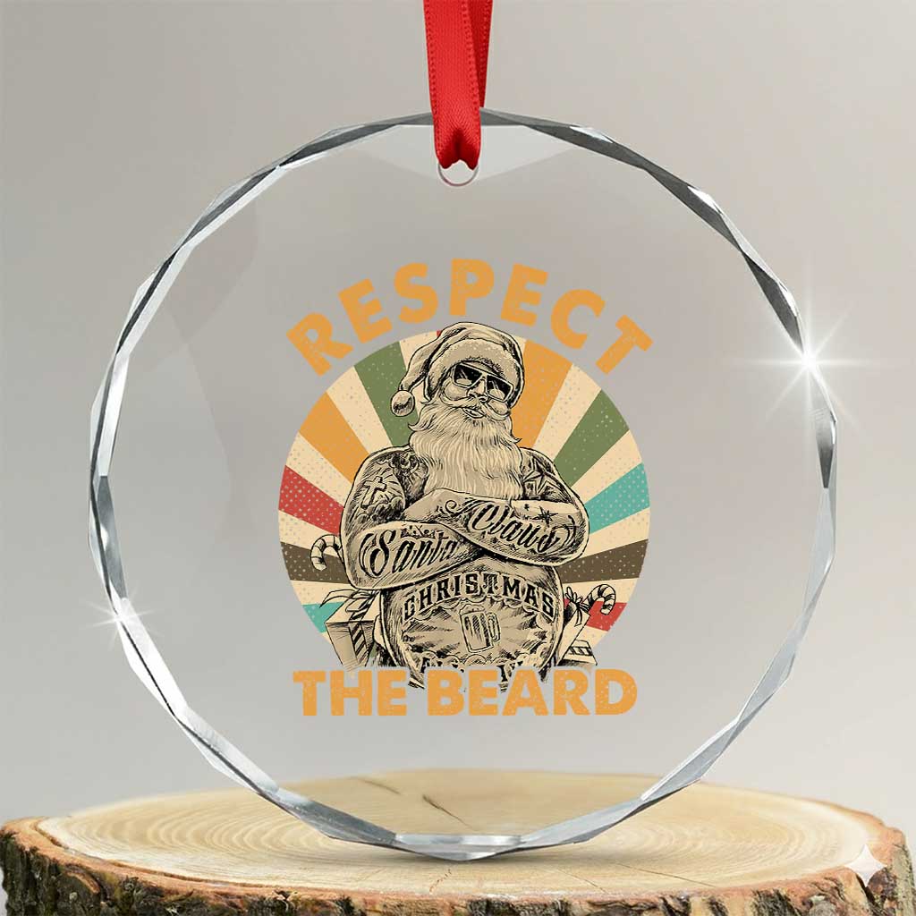 Retro Xmas Crystal Glass Ornament Respect The Beard Cool Santa Vintage TS09