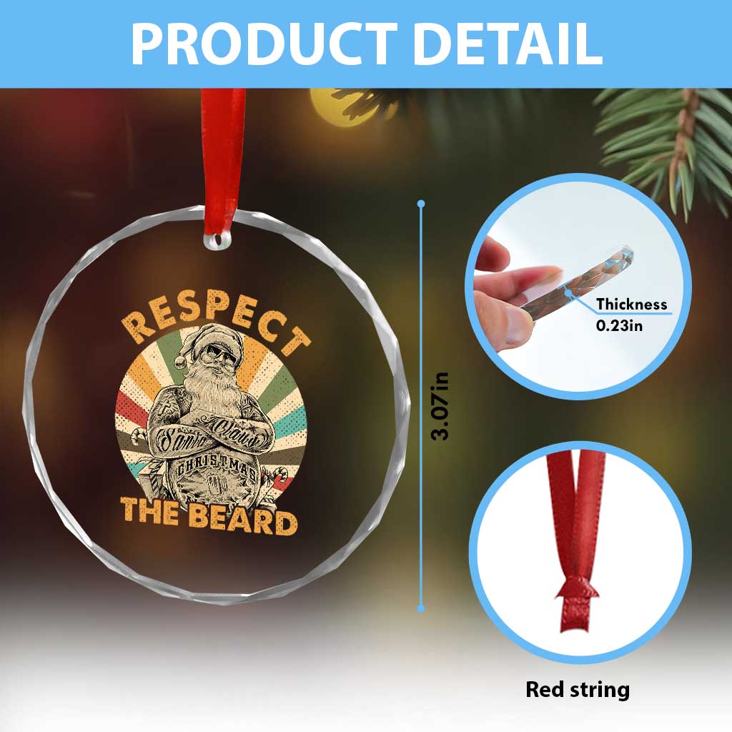 Retro Xmas Crystal Glass Ornament Respect The Beard Cool Santa Vintage TS09