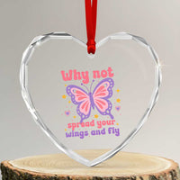 Retro Y2K Groovy Pink Butterfly Inspirational Heart Crystal Glass Ornament Why Not Spread Your Wings And Fly Female Empowerment