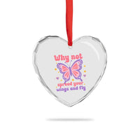 Retro Y2K Groovy Pink Butterfly Inspirational Heart Crystal Glass Ornament Why Not Spread Your Wings And Fly Female Empowerment
