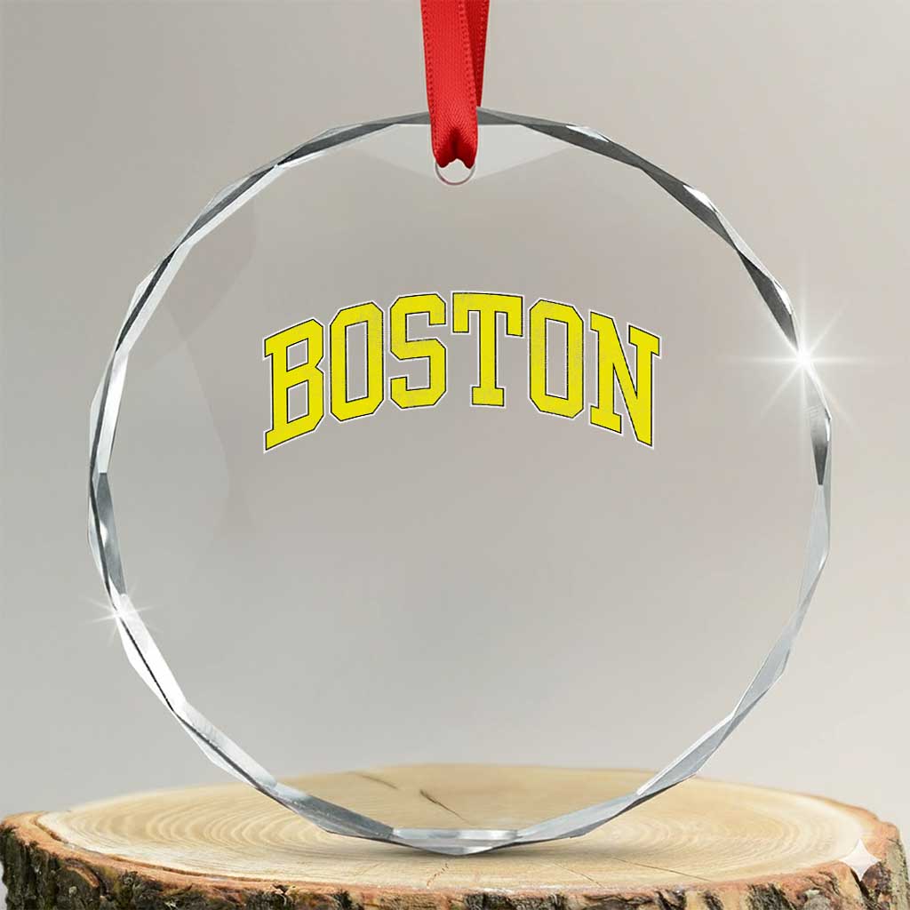 Retro Yellow Boston Massachusetts MA Vintage Throwback Running Crystal Glass Ornament