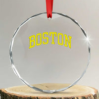 Retro Yellow Boston Massachusetts MA Vintage Throwback Running Crystal Glass Ornament