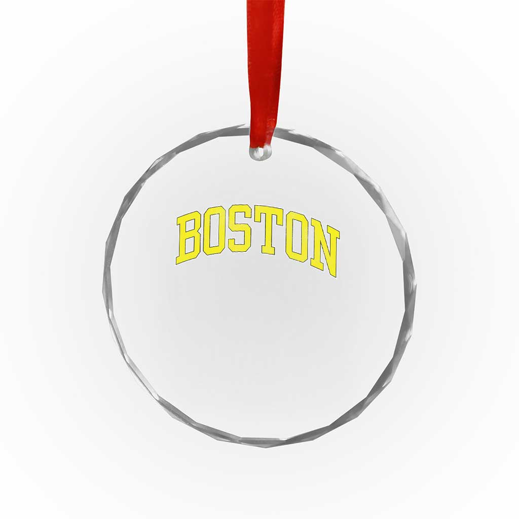 Retro Yellow Boston Massachusetts MA Vintage Throwback Running Crystal Glass Ornament