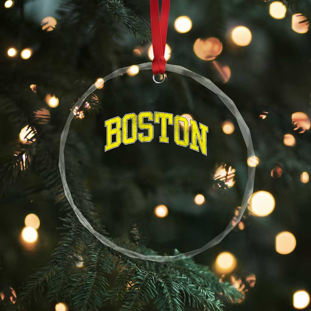 Retro Yellow Boston Massachusetts MA Vintage Throwback Running Crystal Glass Ornament