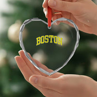 Retro Yellow Boston Massachusetts MA Vintage Throwback Running Heart Crystal Glass Ornament