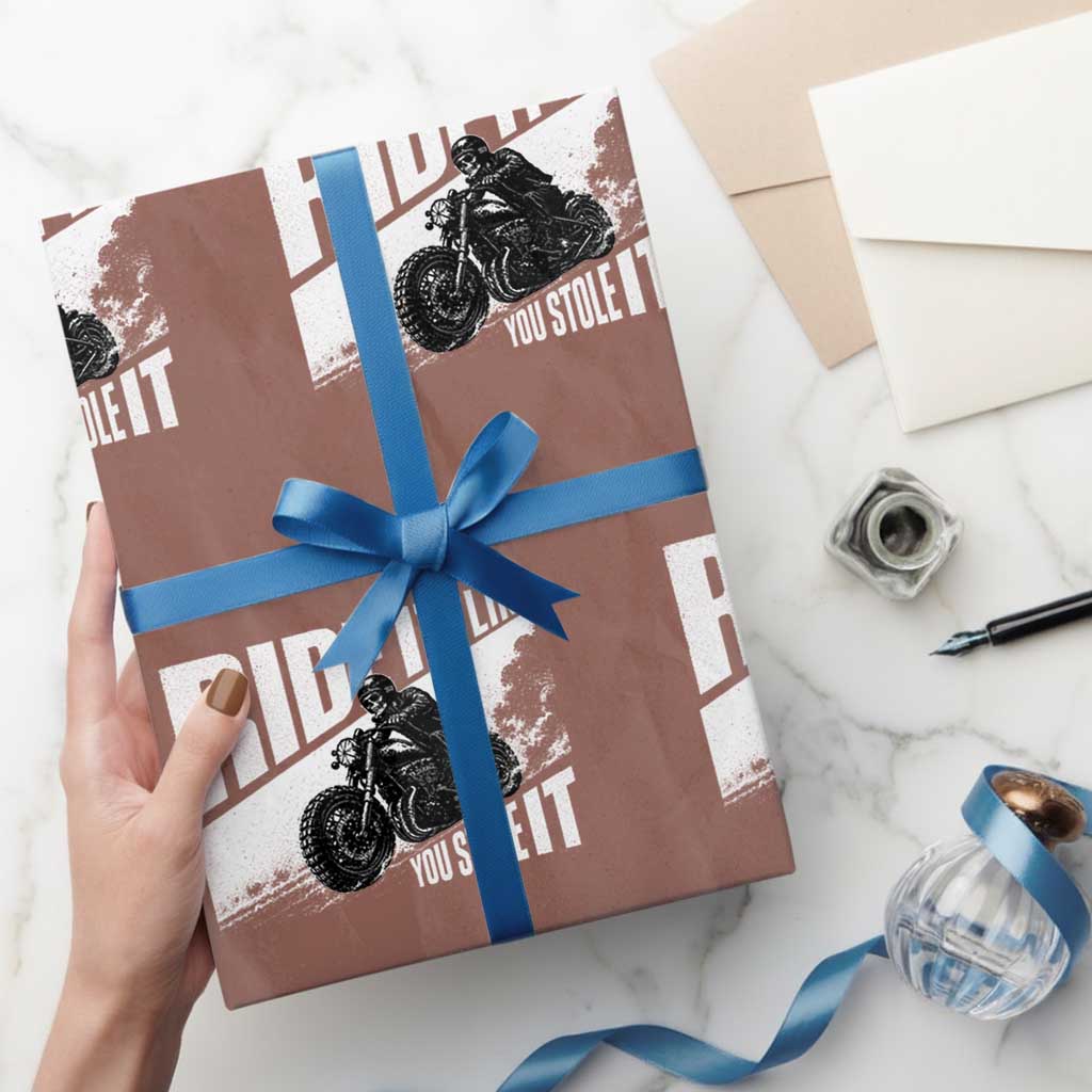 Ride It Like You Stole It Skeleton Biker Wrapping Paper Roll Vintage Motorcycle Rider