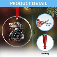 Ride It Like You Stole It Skeleton Rider Vintage Motorcycle Graphic Crystal Glass Ornament Biker Enthusiasts