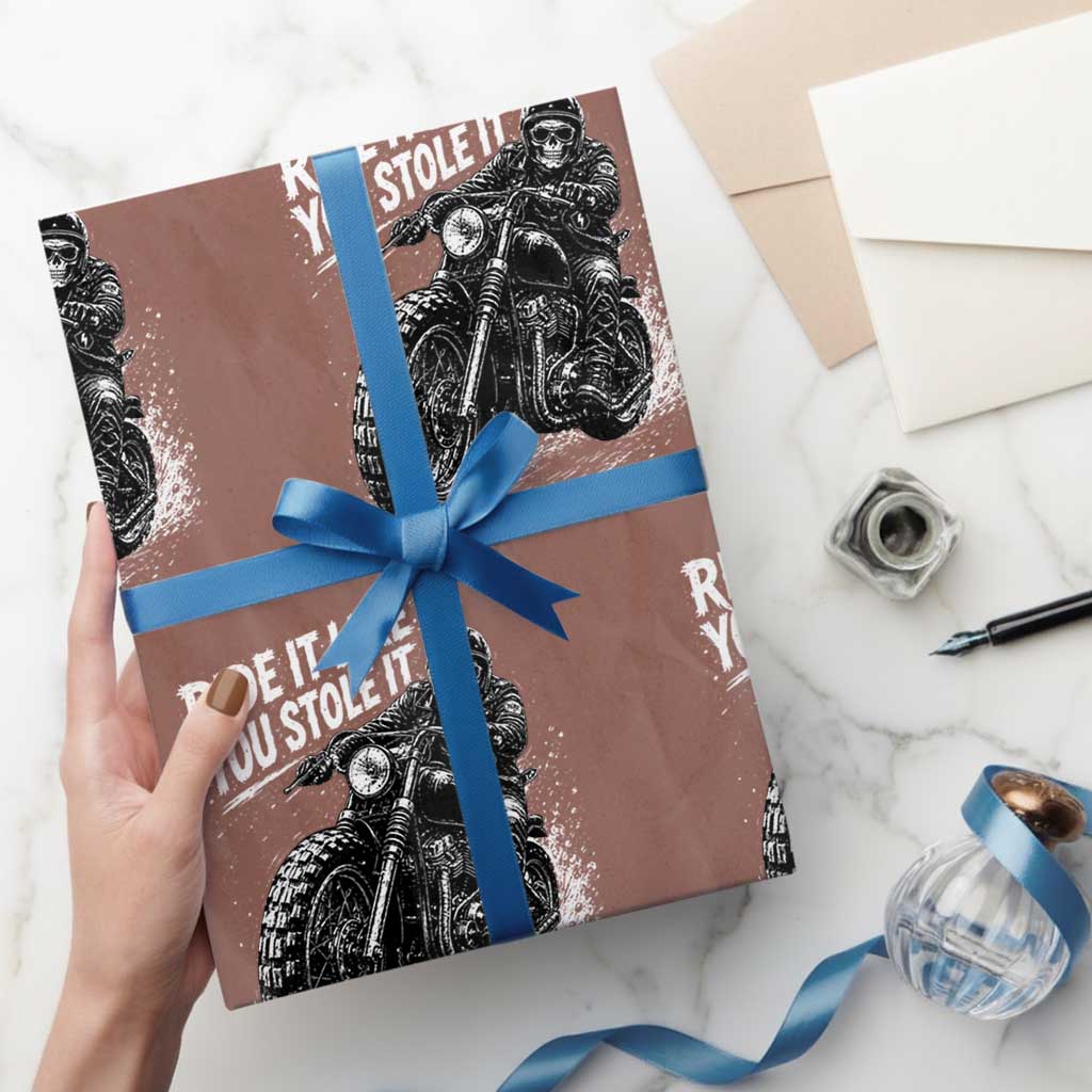 Ride It Like You Stole It Skeleton Rider Vintage Motorcycle Graphic Wrapping Paper Roll Biker Enthusiasts